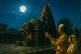 Old Couple giving Purnima Arghya