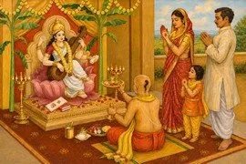 Hindu Family Saraswati Puja