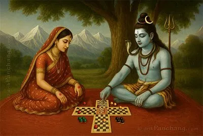 Lord Shiva playing Chaupar with Goddess Parvati
