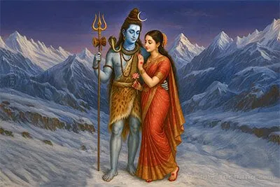 Lord Shiva with Goddess Parvati on Mount Kailash